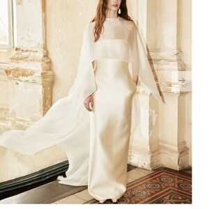 Cream Bishop Sleeve Mock Neck Wedding Gown